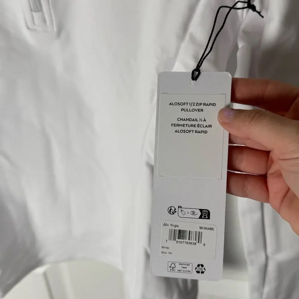 Alo Yoga Alosoft 1/2 Zip Rapid Pullover in White XS